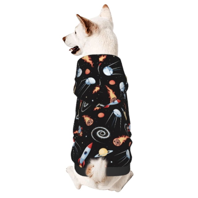 Fotbe Space Rocket Sudadera con Estampado para Perros Pequeños – Suéter con Capucha para Mascotas, Tela Suave de Forro Polar con Bolsillo-Large
