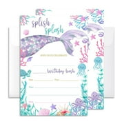 Enchanting Mermaid Party Invitations - 20 Pack of 4" x 6" Cards with Envelopes for Kids and Teens - Perfect for Splish Splash Celebrations and Underwater Adventures