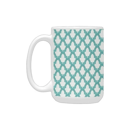 

Traditional House Decor Moroccan Mosaic Tile Arabesque Pattern Abstract Middle Eastern Decor Turquoi Ceramic Mug (15 OZ) (Made In USA)