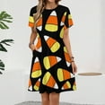 thumbnail image 2 of Candy Corn Pattern Halloween Dress Summer Street Style Dresses Female Short Sleeve Printed Sundress, 2 of 7