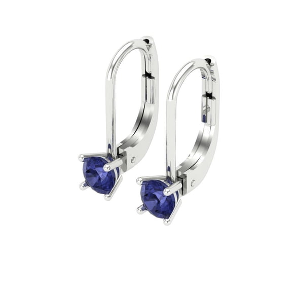 0.5 Ct Round Cut Drop Dangle Blue Tanzanite 14K White Solid Solid Gold Everyday Dainty Earrings Lever Back