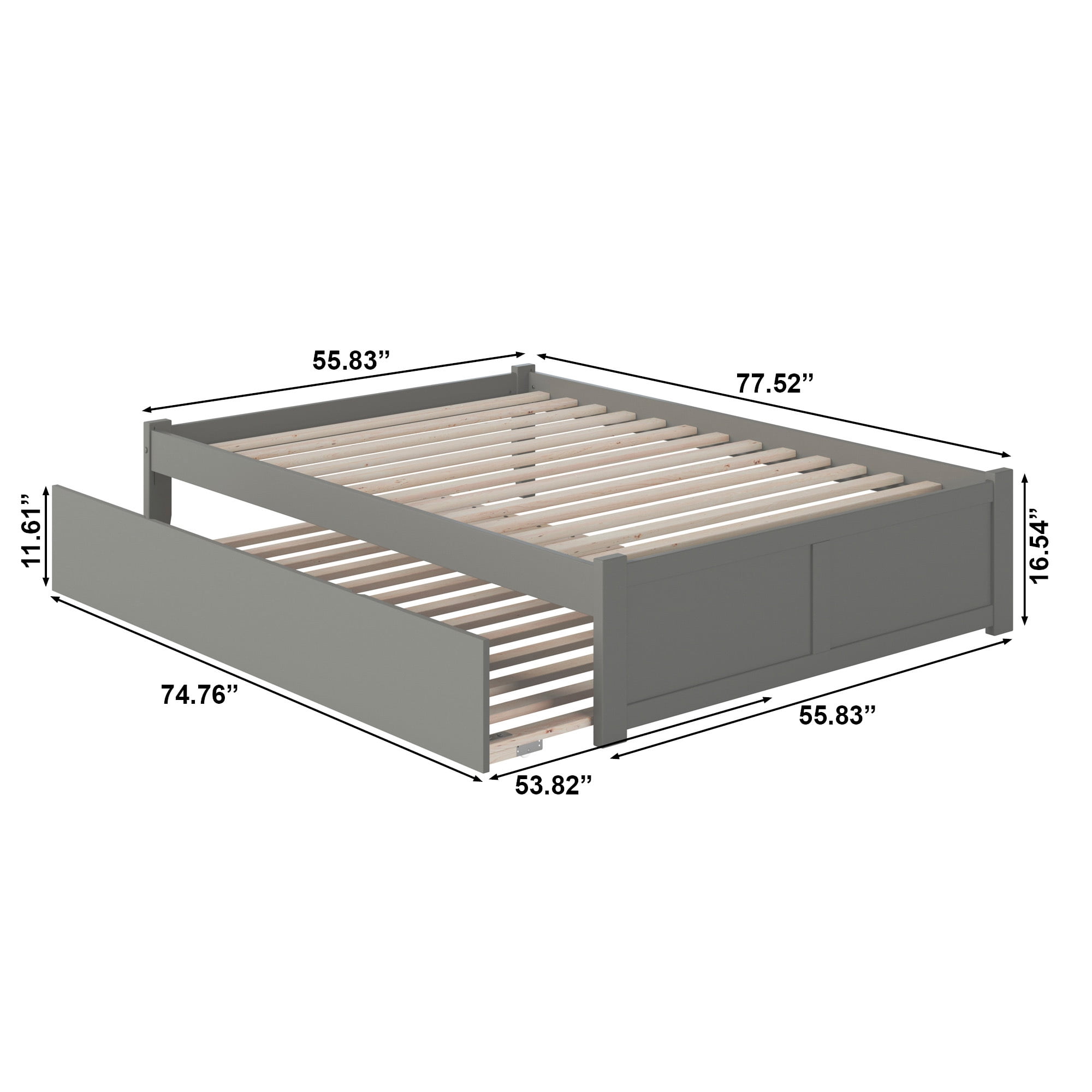 AFI Concord Full Solid Wood Platform Bed with Footboard & Full Trundle, Grey