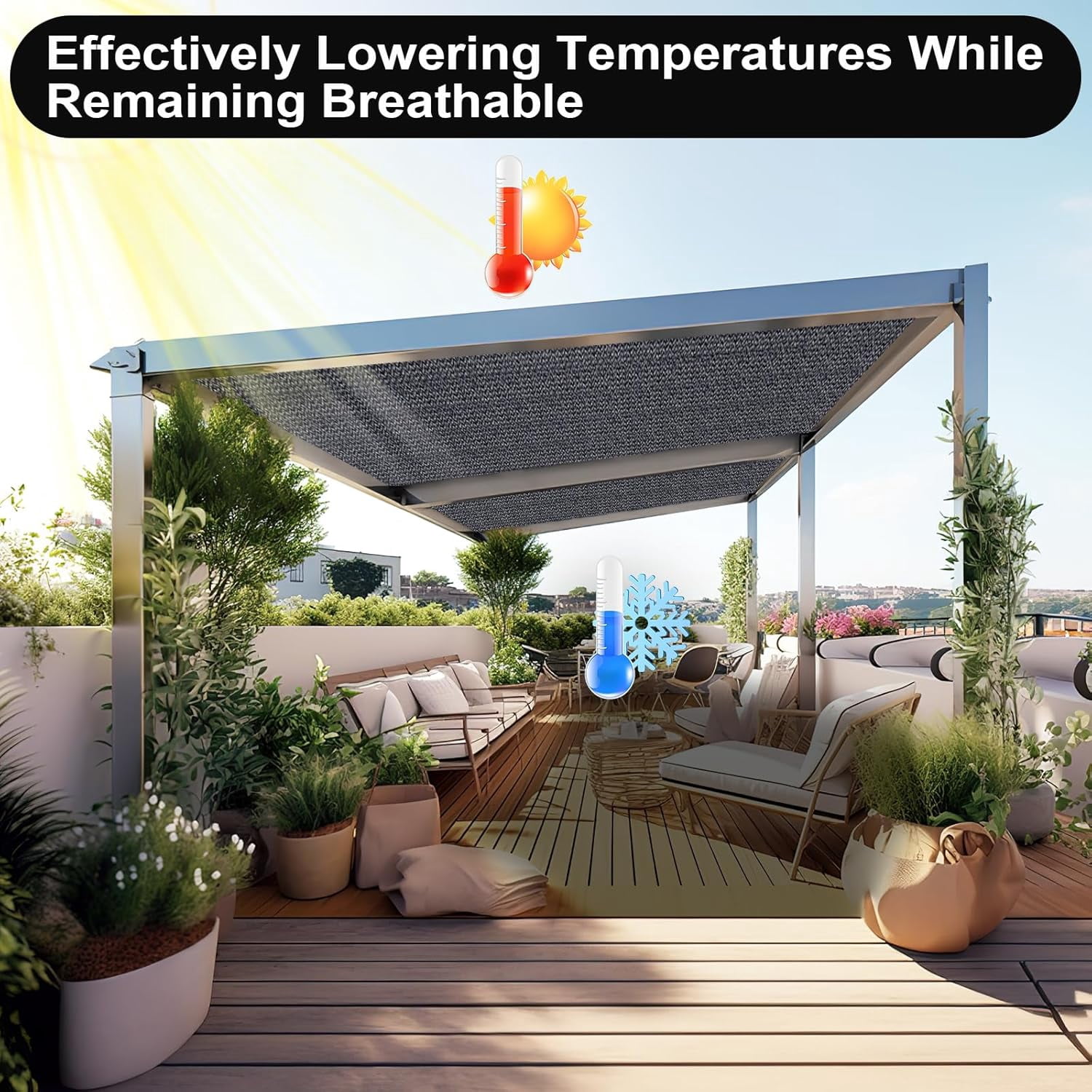 Shade&Beyond 10'X20'Sun Shade Cloth, 90% Pergola Shade Cover Canopy with Grommets, Sun Screen Fabric Tarp for Patio, Outdoor, Garden, Backyard,Blue Gray