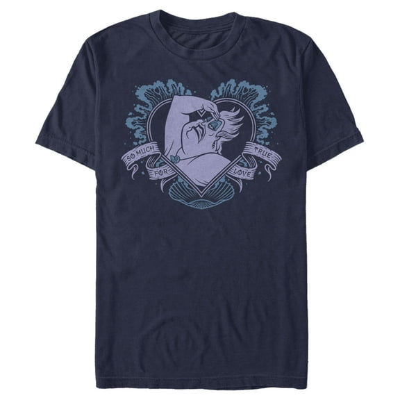 Men's The Little Mermaid Ursula So Much For True Love Heart Graphic Tee Navy Blue Large