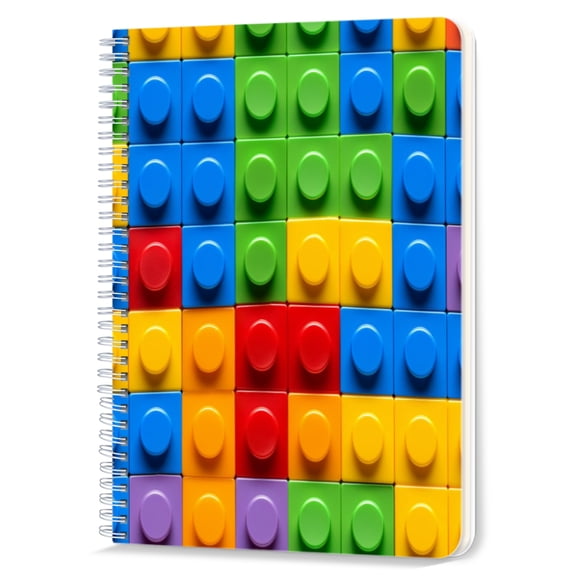Spiral Notebook,Double-Wire Spiral College Lined Journal Notebook for Study and Notes,100 Pages,5.71x 8.26 in - Colorful Building Block Pattern