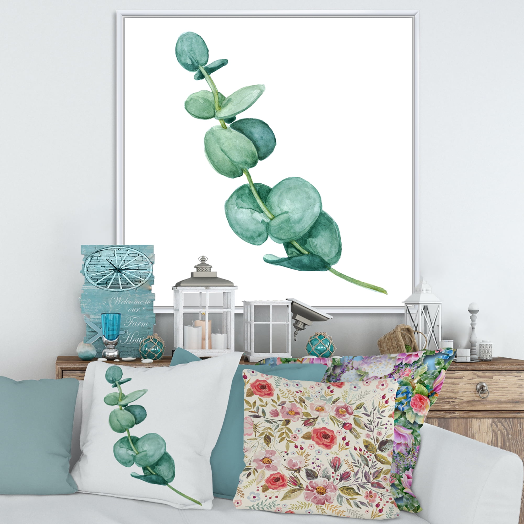 Designart 'Young Eucalyptus Branches and Leaves II' Traditional Framed Canvas Wall Art Print