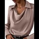 thumbnail image 3 of Blusa Elegante de Satén de Seda para Mujer, con Cuello Vuelto, Fruncido en la Parte Delantera, Drapeada, Larga, para Oficina y Trabajo. Raíz de Rosa M, 3 of 6