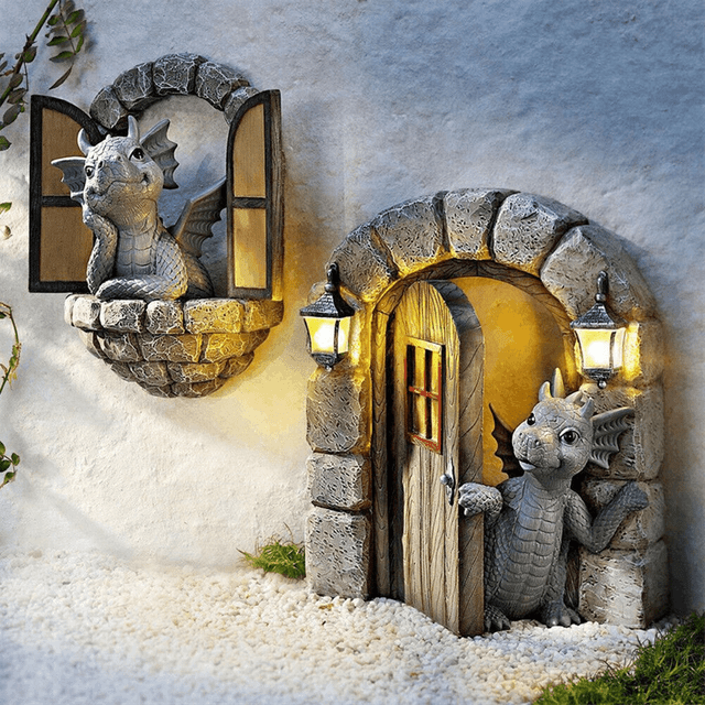 2PCS Garden Decor Wall Decoration Garden Dragon Statues, Small Dragon Beautiful Dragon Sculpture Resin Dragon W111