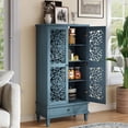 thumbnail image 4 of Resenkose 55" Vintage Accent Storage Cabinet with Carved Doors, Tall Organizer Cabinet with Drawer and Solid Wood Legs, Classic Cabinet for Living Room, Hallway, Antique Blue, 4 of 6