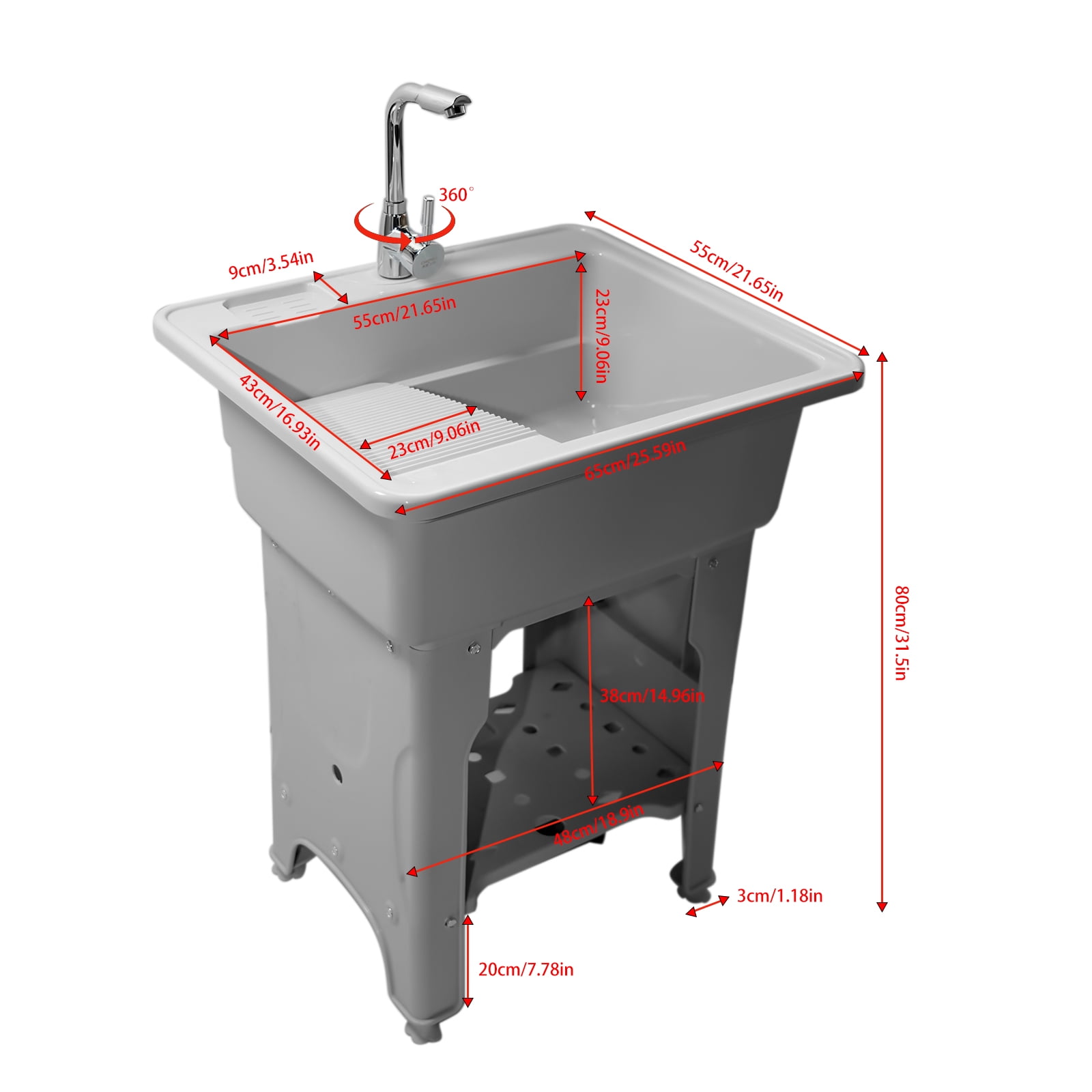 Freestanding Plastic Utility Sinks Utility Sink Laundry Tub Drop in Deep Sink