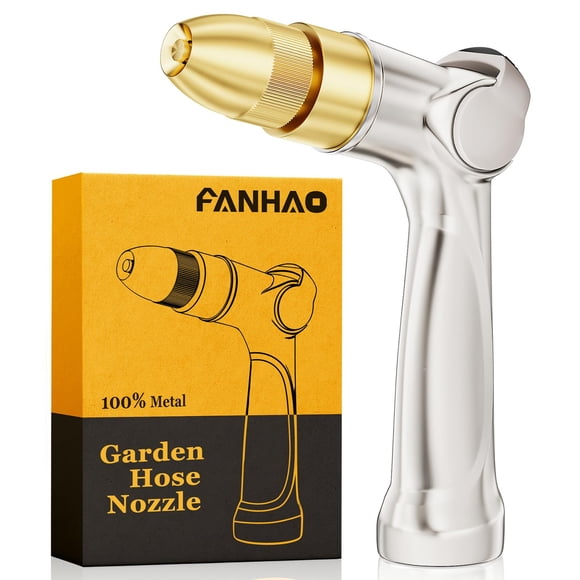 FANHAO Professional Heavy Duty Garden Hose Nozzle, 100% Metal Thumb Control Water Nozzle with Brass Tip, High Pressure Adjustable Water Hos