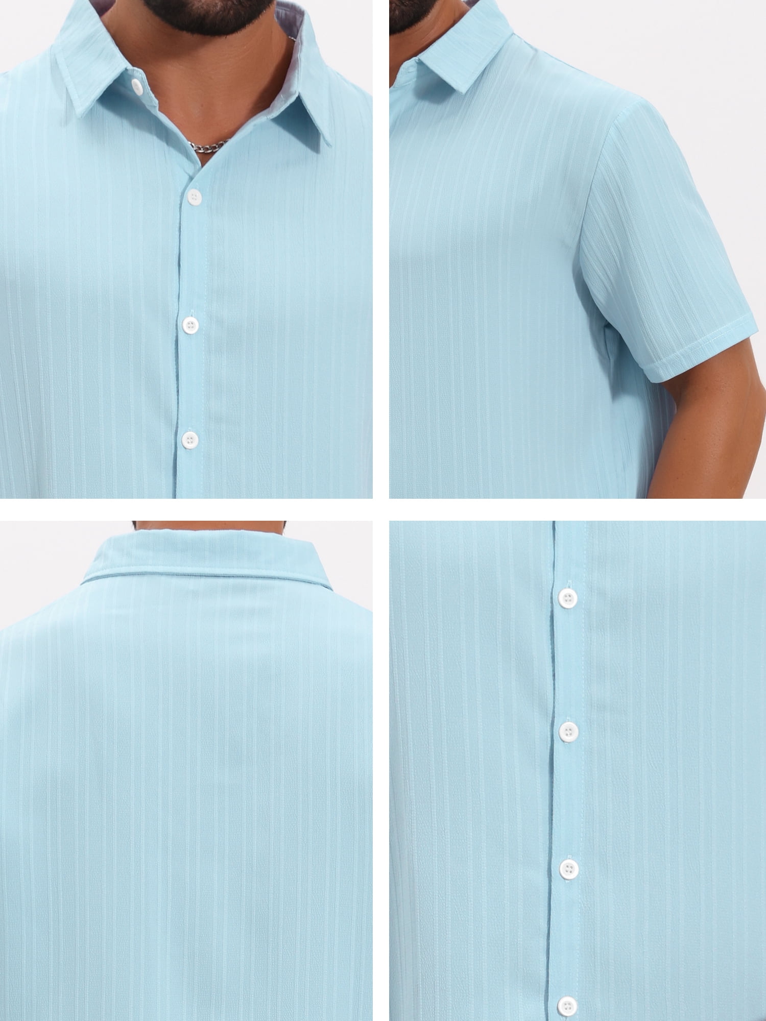 DARING DIVA Men's 2 Pieces Beach Shirt & Shorts Striped Textured Outfits L Light Blue