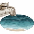 thumbnail image 2 of Turquoise Ombre Stripe Round Rugs 3ft, Summer Beach Abstract Waves Moires Non Slip Washable Rug Runner, Low Pile Indoor Floor Carpet Mat Bathroom Rugs for Living Room, Bedroom, Kids Room, 2 of 9