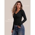 thumbnail image 2 of MOYIKO Slim Fitted Long Sleeve Shirts for Women Lace V Neck Tops Tight Fall Outfits Basic Tees, 2 of 7