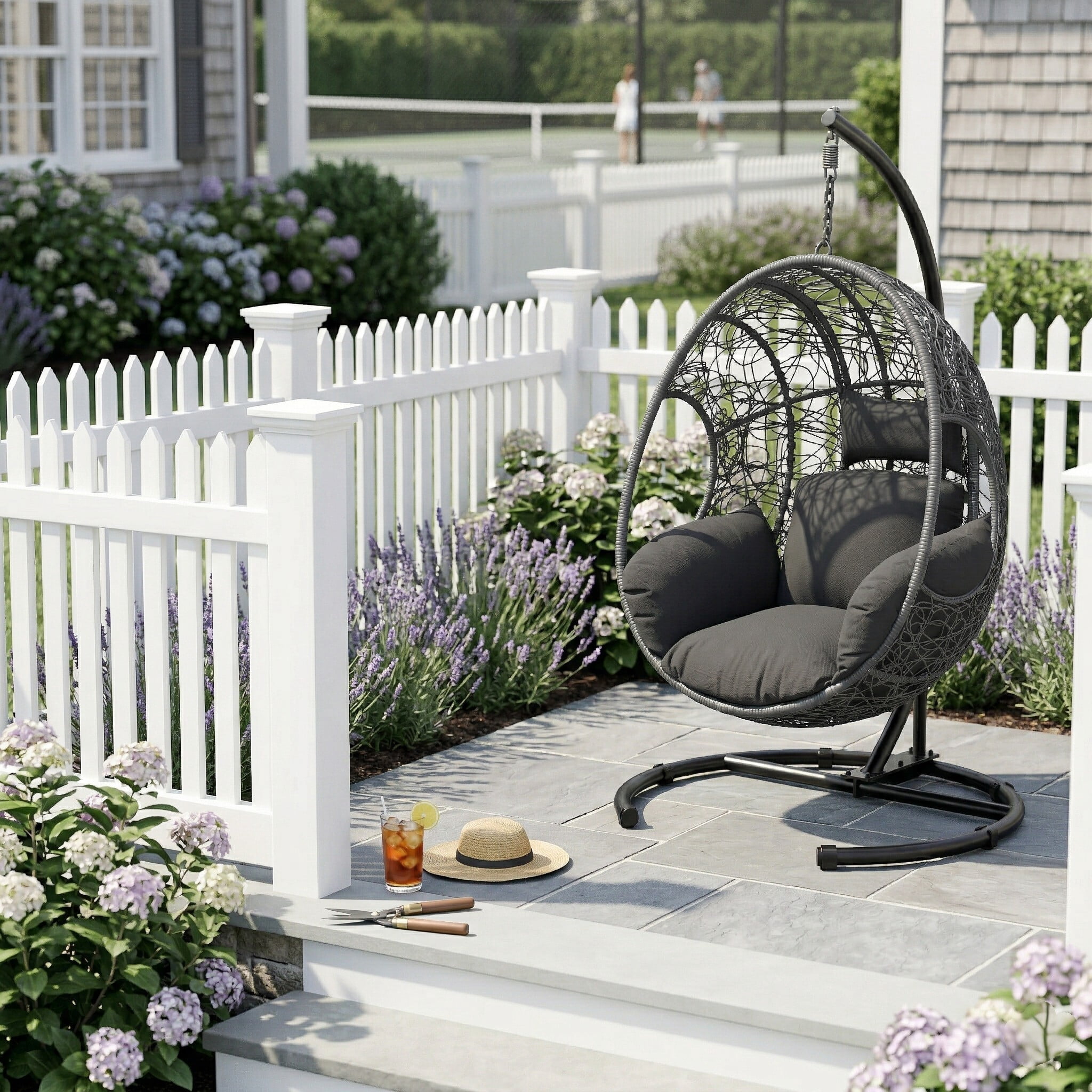 avobird 42" Wide U-Base Hanging Egg Chair, Patio Swing with 8-Inch Cushion Weatherproof PE Rattan & Waterproof Cover, Suitable for use in outdoor gardens and on balconies, Gray