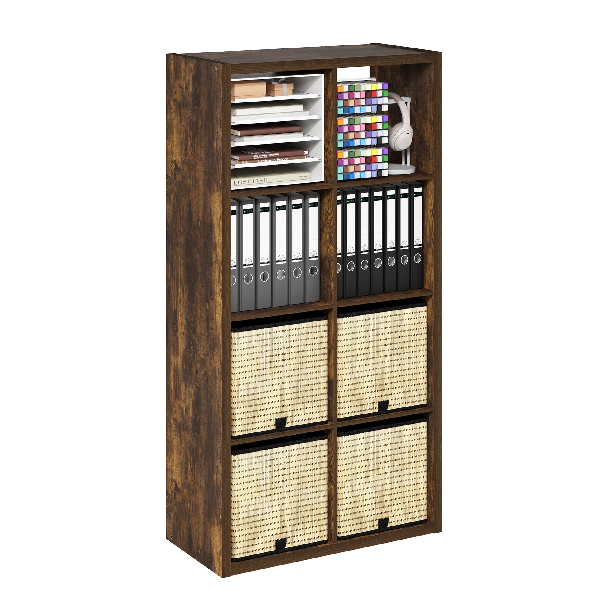 Furinno CUBICLE Book Shelf, 8-Cube Thick Frame Bookshelf, Horizontally & Vertically Reversible Bookcase with Open Back, 14.6 x 30 x 57.9, for Living Room, Bedroom, Home Office, Amber PINE
