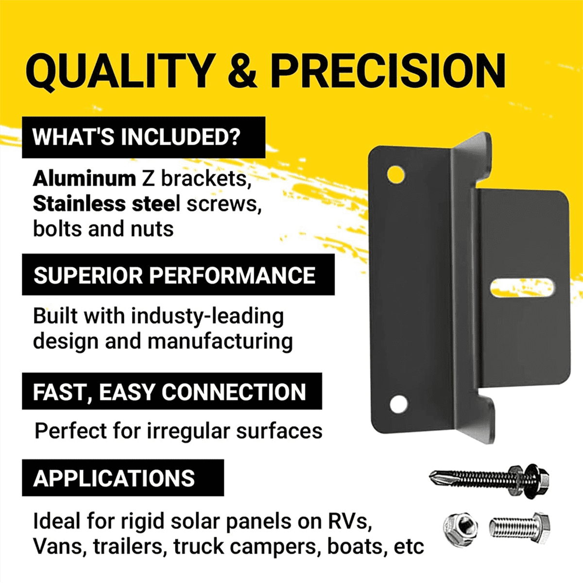 8 PCS Solar Panel Mounting Brackets Black Aluminum Solar Z-Brackets with Nuts and Bolts RV Bracket for Walls, Roofs