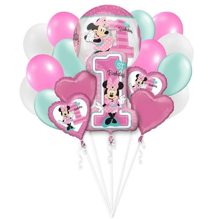 Disney Minnie Mouse 1st Birthday Girl Party 18 Pc Balloon Bouquet