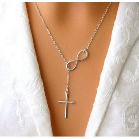 Symbol Of Infinity And Holy Cross With Lariat Style Chain