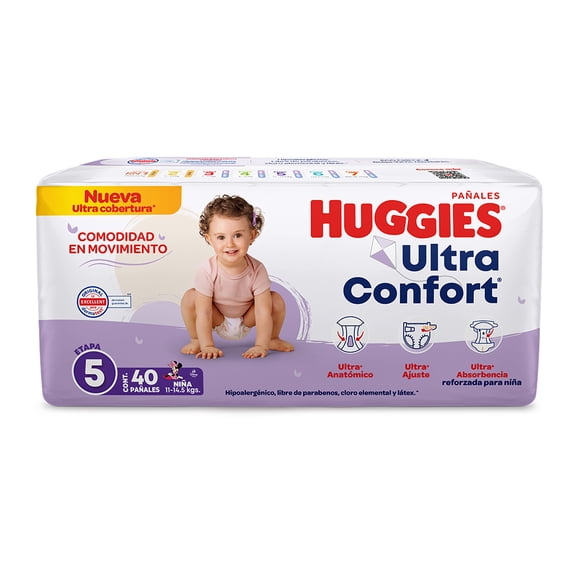 Pañales Huggies UltraConfort etapa 5 niña 40 piezas