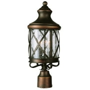 Three Light Rubbed Oil Bronze Clear Seeded Glass Post Light