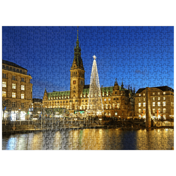 MyPuzzle - Small Alster With Christmas Tree And City Hall, Hamburg, Germany - Premium 500 Piece Jigsaw Puzzle for Adults