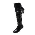 thumbnail image 2 of Willtoo Knee High Boots for Women Lace Tie Bow Pleated Thick Warm High Boots Round Toe Faux Leather Winter Shoes Soft Low Heels Dress Footwear, 2 of 5