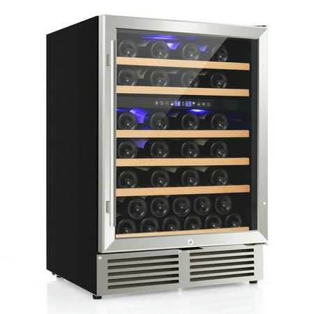 

Kepooman Beverage Refrigerator Cooler Dual Zone Wine Cooler for 51 Bottles with Reversible Door-Silver
