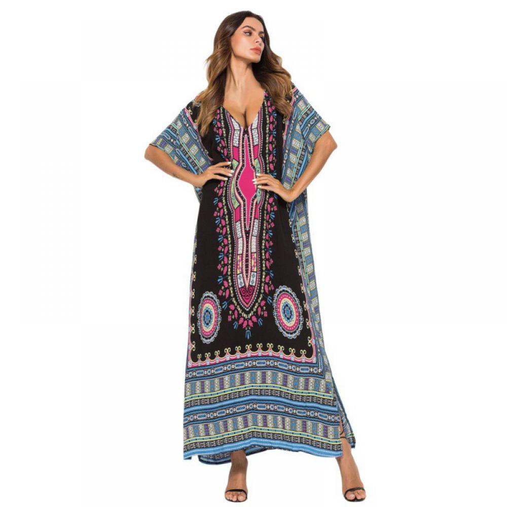 Moroccan Caftan Kaftan Women African Beach Summer Long Dress Light Blue 