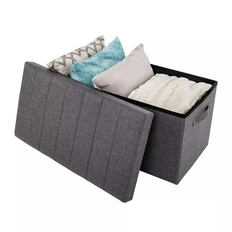 Seville Classics Foldable Storage Bench Ottoman with Handles Modern Gray