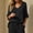 Black, variant on CYMMPU Women's Summer Linen Blend 2-Piece Outfit, V-Neck 3/4 Sleeve Top with Drawstring Pants, Casual Loungewear Set White XL