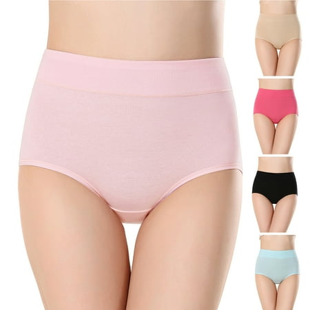 

harmtty Women Underpants Breathable Solid Color High Waist Elastic No Constraint Anti-septic Belly Control Anti-shrink Women Briefs for Daily Wear Pink