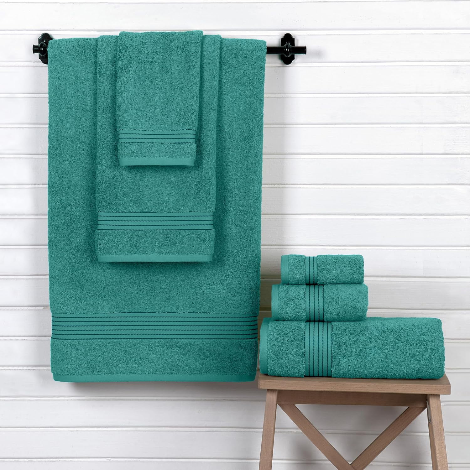 Holiday Gift Cotton 6-Piece Towel Set, Includes 2 Washcloths, 2 Hand Towels and 2 Bath Towels, 100% Turkish Cotton - Highly Absorbent and Super Soft Towels for Bathroom, Turquoise