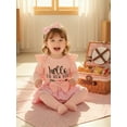 thumbnail image 6 of BemeyourBBs Newborn Hello I'm New Here Baby Girl Coming Home Outfits Letter Print Long Sleeve Romper Ruffle Shorts Skirt Headband Long Socks Set 4Pcs Spring Fall Winter Clothes, 6 of 9