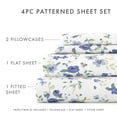 thumbnail image 3 of Noble Linens 4 Piece Pattern Microfiber Bed Sheets Set, Light Blue Blossoms, Queen, 3 of 11