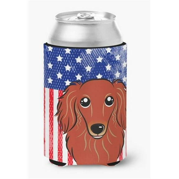 American Flag & Longhair Red Dachshund Can or Bottle Hugger