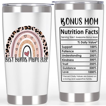 Bonus Mom Gifts, Valentine's Day Gifts from Daughter Son - Stepmom Ever , Step mom Birthday Ideas, Bonus Mom Tumbler Cup