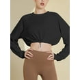 thumbnail image 5 of Arvbitana Women's Workout Crop Tops Long Sleeve Round Neck Athletic Sweatshirts Drawstring Hem Pullover Solid Color Running Shirts, 5 of 6