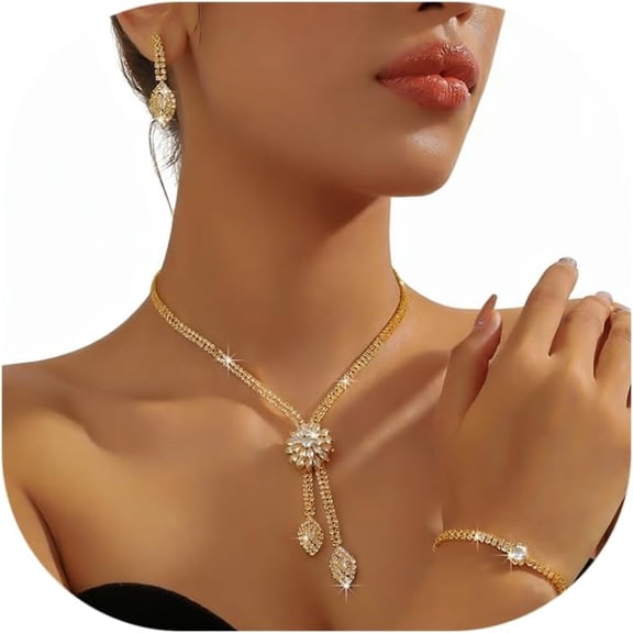 DESIGNICE 4 Pieces Cubic Zirconia Wedding Jewelry Sets for Bride Rhinestone Bridal Jewelry Set Necklace Bracelet Earring Ring for Brides Bridesmaid for Wedding Party