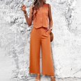 thumbnail image 4 of Riforla Women's 2 Piece Cotton Casual Outfits Womens Button Sleeveless Vest Shirt Straight Wide Leg Trousers with Pockets 2 Piece Sets for Women Orange S, 4 of 9