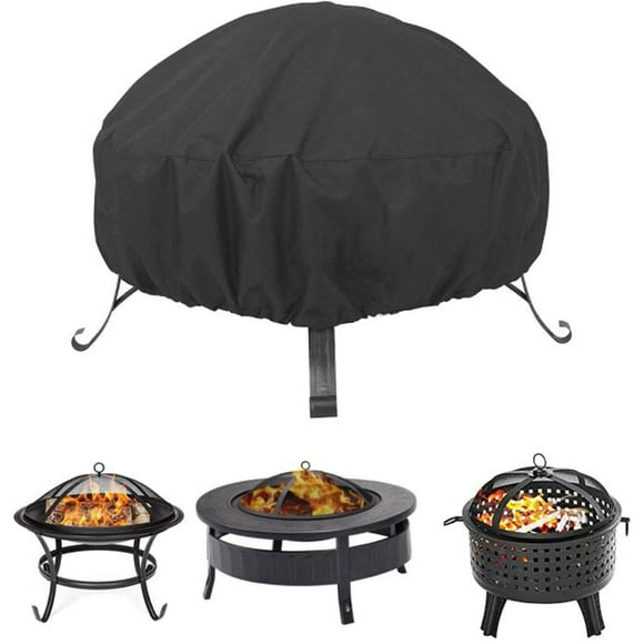 Outdoor Fire Pit Cover Waterproof Round Drawstring Brazier Cover Outdoor Patio Portable Campfire Pit Cover Windproof Dustproof 33 "x 15" Light-resistant Protective Cover for FirePit Table