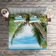thumbnail image 2 of Ambesonne Tree Quilted Coverlet 3 Pcs, Shadow Shade of Palms, King Size, Pale Green Pale Blue, 2 of 2