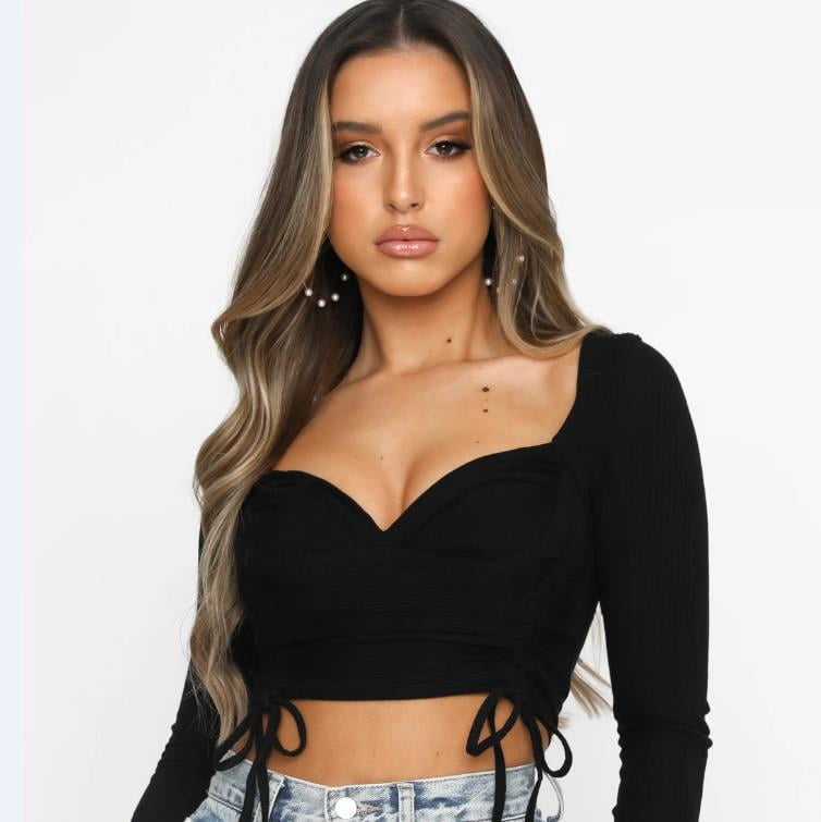 black long sleeve low cut top