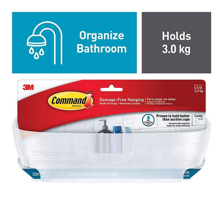 Command 3M-BATH11 Bath Shower Caddy Large No Damage Adhesive Frosted, 8-Pack
