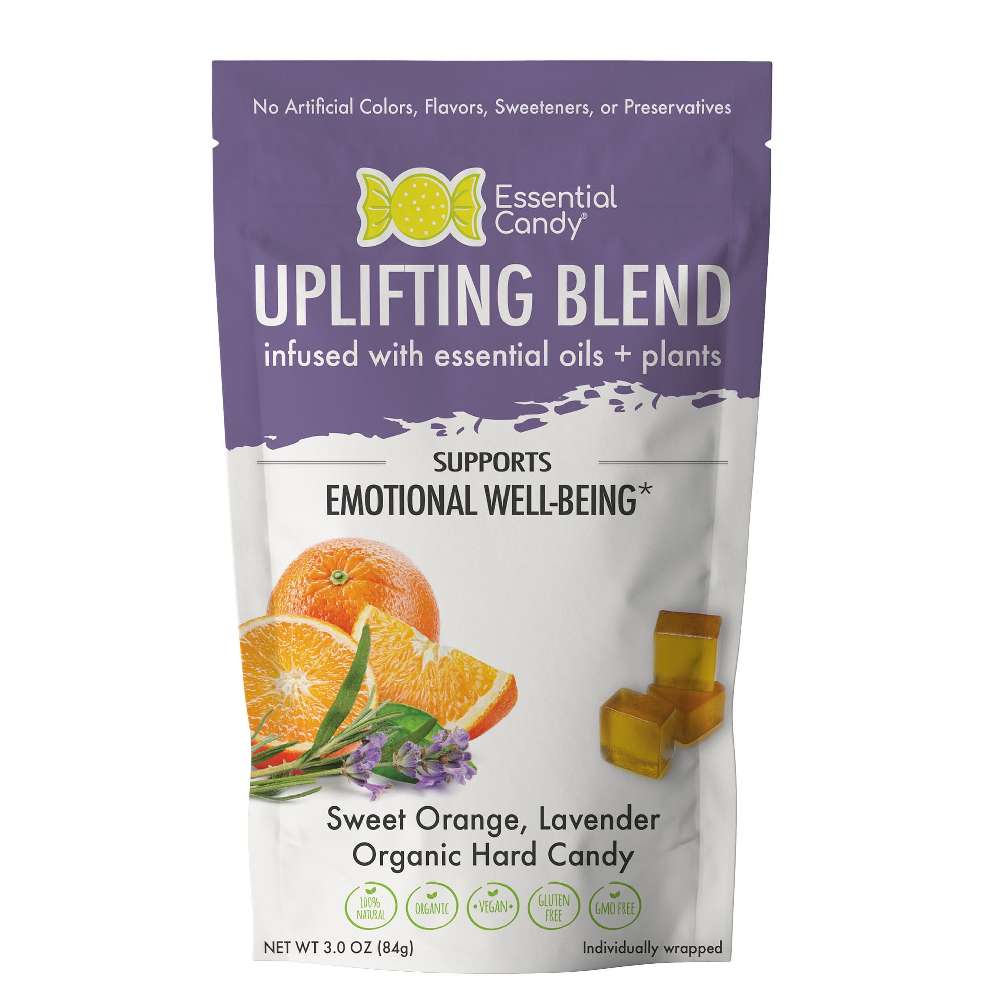 Essential Candy, Uplifting Blend, Orange Lavender Organic Hard Candy, 3oz