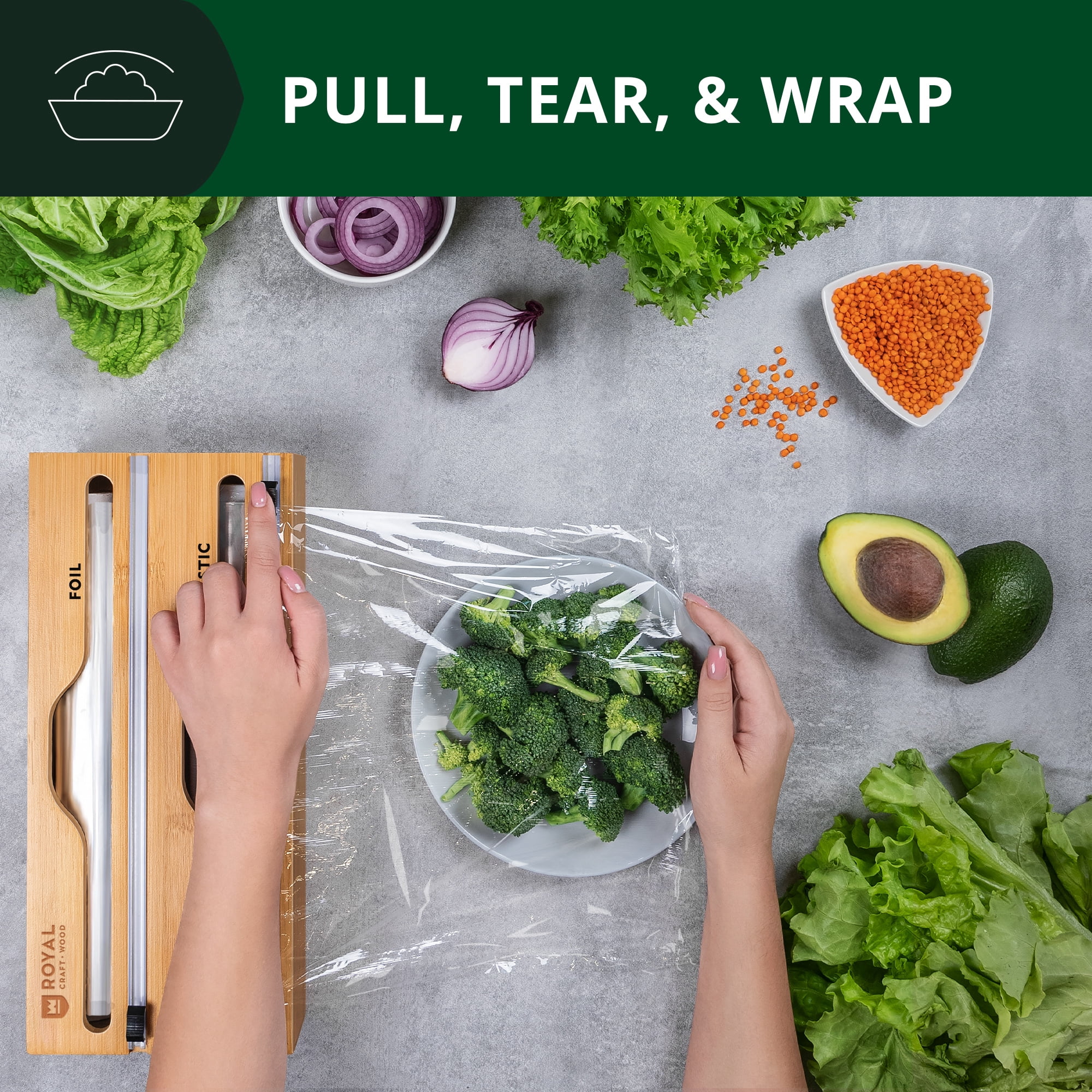 Kitchen Foil and Plastic Wrap Organizer for Drawer - Plastic & Aluminum Wrap Dispenser with Cutter for Kitchen Organization and Storage