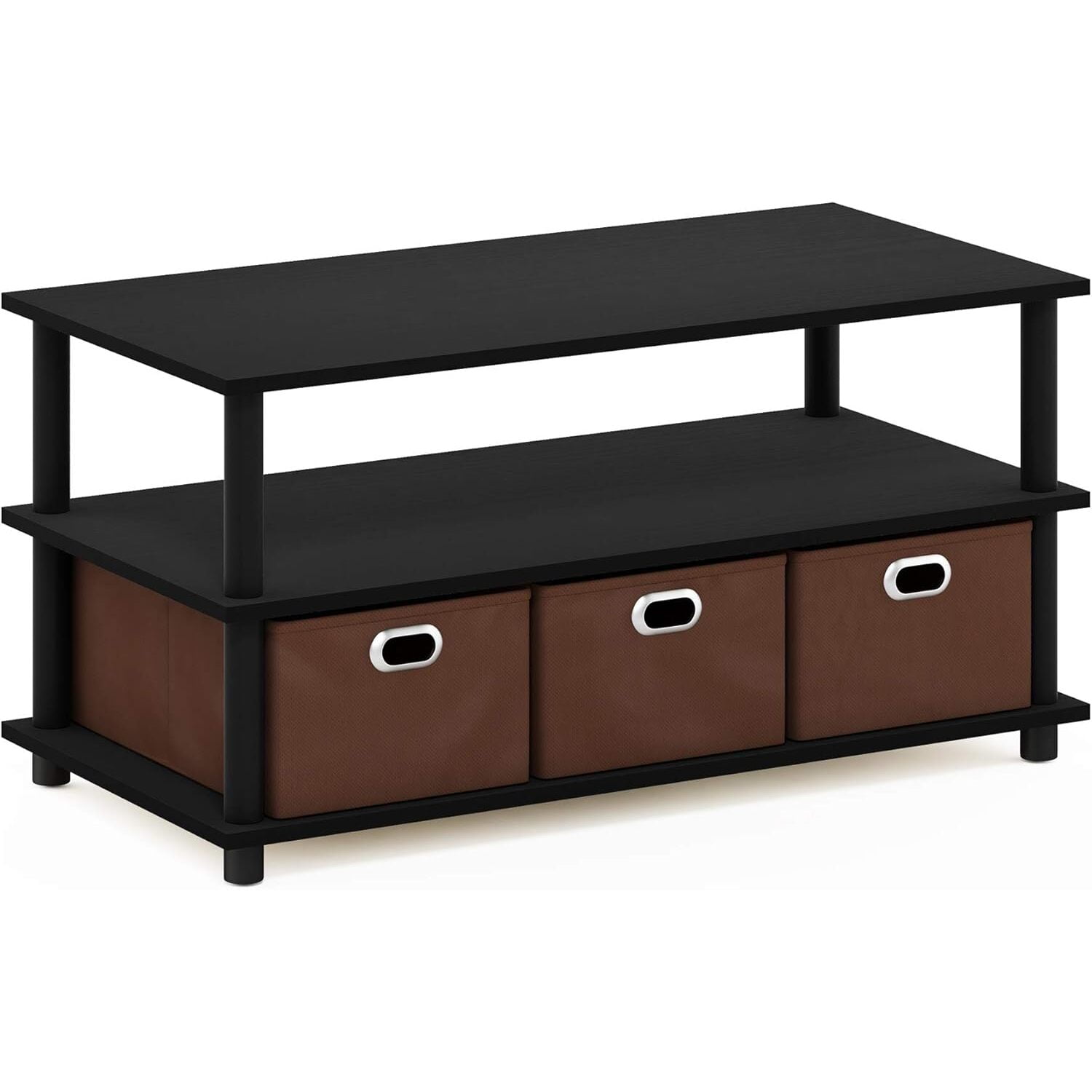 HomeStock Global Greatness Coffee Table with Bin Drawer, Modern Sturdy Coffee Table with Storage Bins for Living Rooms-Color:Black Oak,Size:3 Bin