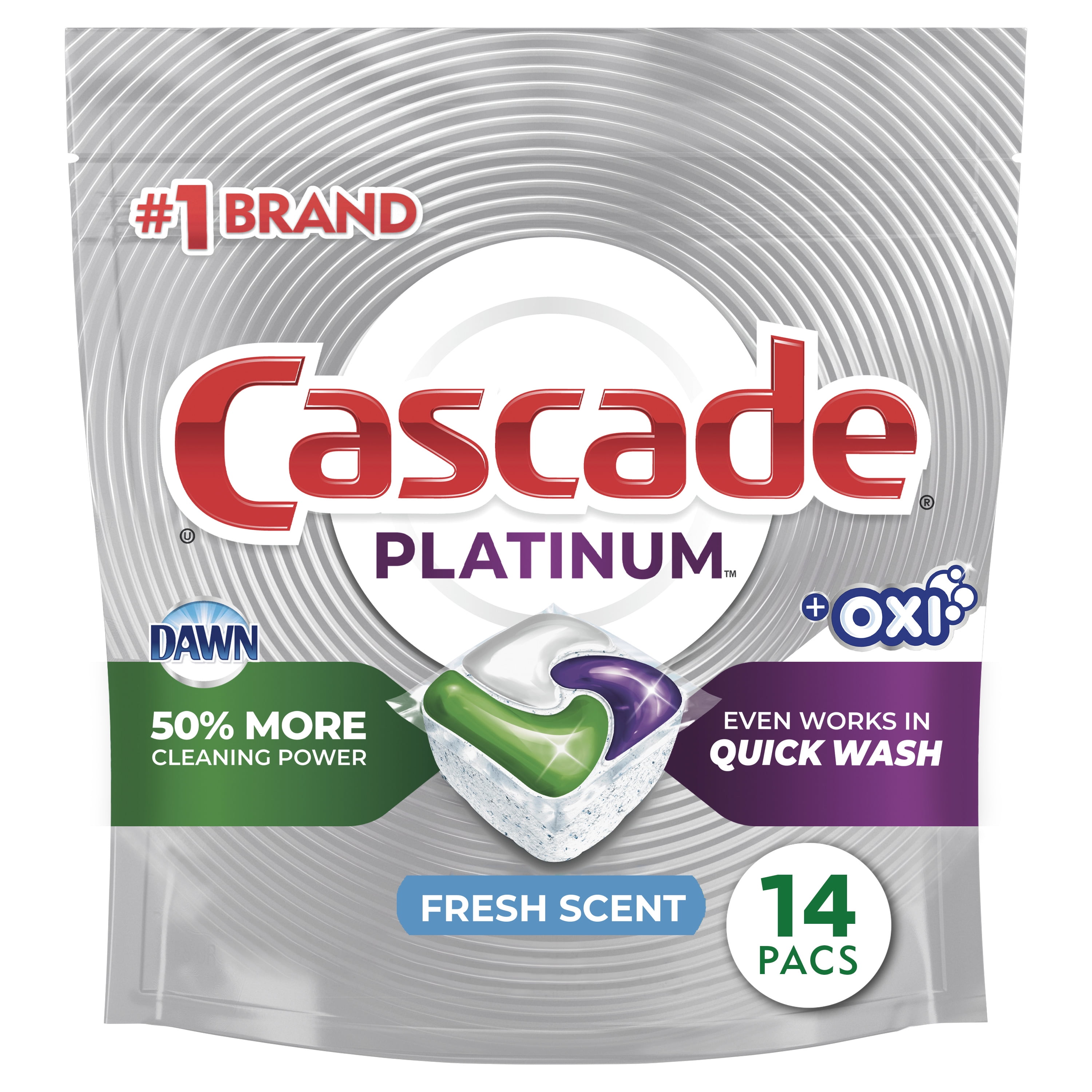 Cascade Platinum Pacs Dishwasher Detergents, Fresh Scent, 7.8 Ounce, 14 Count