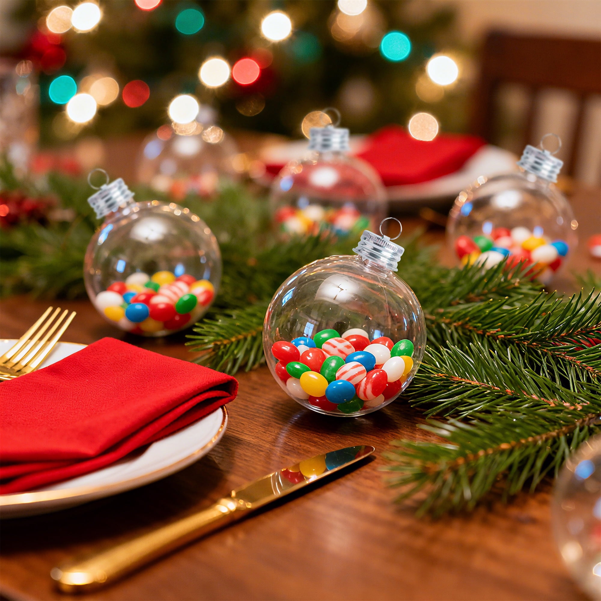 Fillable Christmas Ornament Balls for Drinks, 5 oz Plastic Bulb Ornaments, 6 Pack Hanging Tree Decor for Holiday Parties and Stocking Stuffers