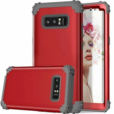 Dteck Shockproof Case Compatible with Samsung Galaxy Note 8, Heavy Duty Full body Protection 3 Layer Hybrid Rugged Protective Cover For Samsung Galaxy Note 8 (No Built-in Screen Protector), Red